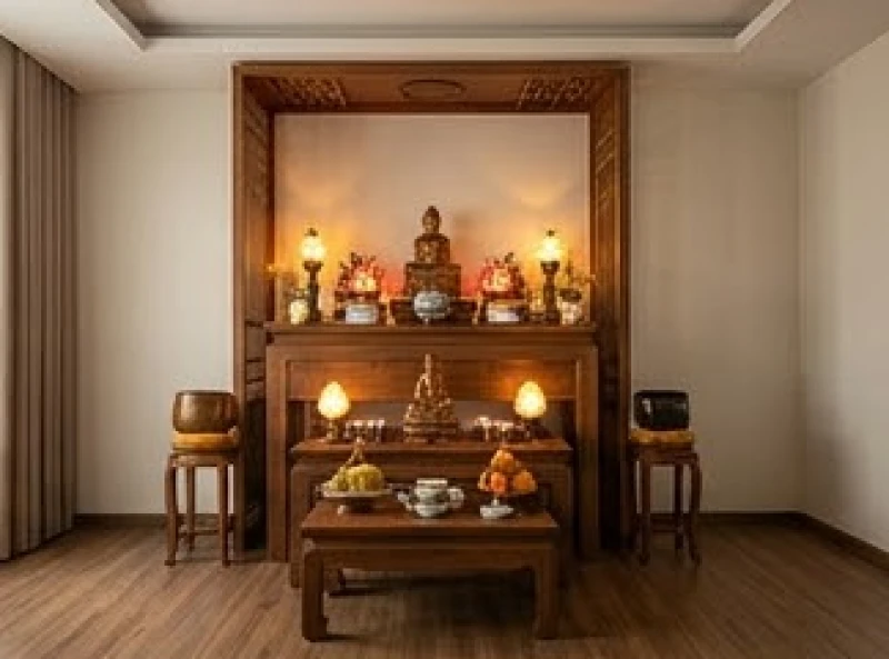 Văn khấn Phật tại gia mùng 1: Bài cúng và cách sắm lễ thanh tịnh 6 Bàn thờ Phật được đặt trang trọng ở vị trí cao nhất so với bàn thờ gia tiên trong nhà