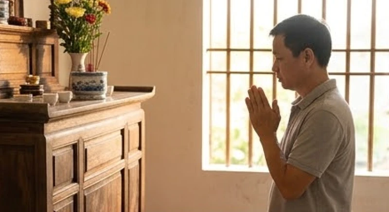 Gia chủ thành tâm thực hiện các thủ tục dỡ bỏ bàn thờ cũ đúng nguyên tắc phong thủy.