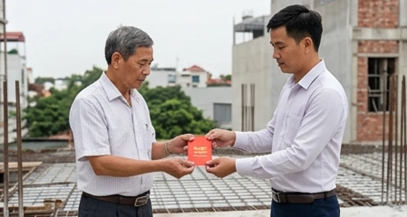 Văn khấn đổ mái nhà: Bài cúng chuẩn cổ truyền và nghi thức chi tiết 7 Chủ nhà trao phong bì tượng trưng để mượn tuổi người hợp mệnh đứng ra lo liệu nghi thức dâng hương đổ mái