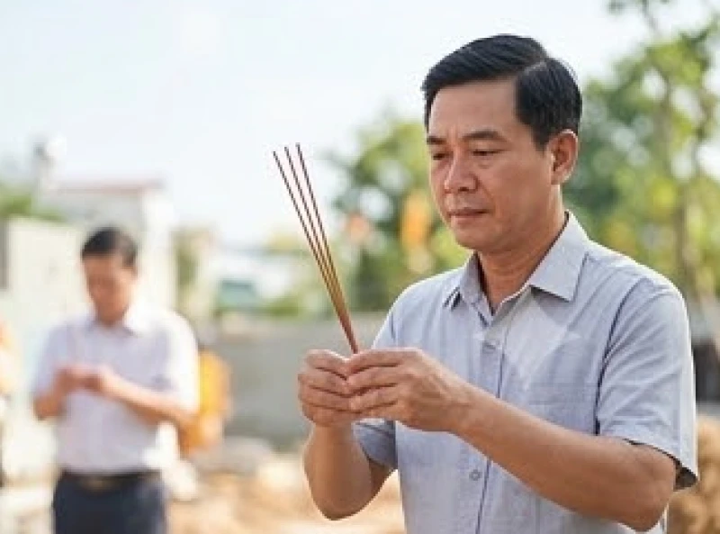 Tử vi tuổi Canh Dần 1950 năm 2027: giải hạn và sức khỏe tuổi 78 11 Người đàn ông trung niên dâng hương làm lễ động thổ thay thế cho người gia chủ lớn tuổi