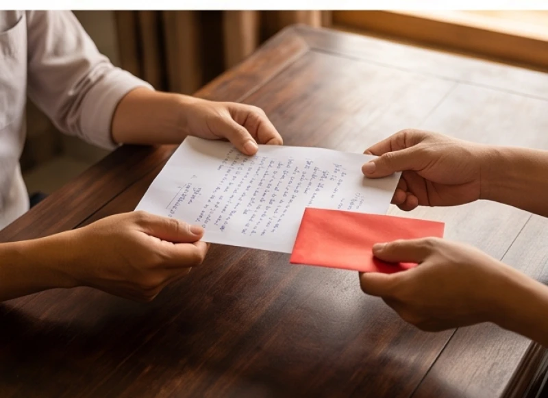 Gia chủ và người được mượn tuổi trao đổi tờ giấy tượng trưng sau khi hoàn thành lễ cúng