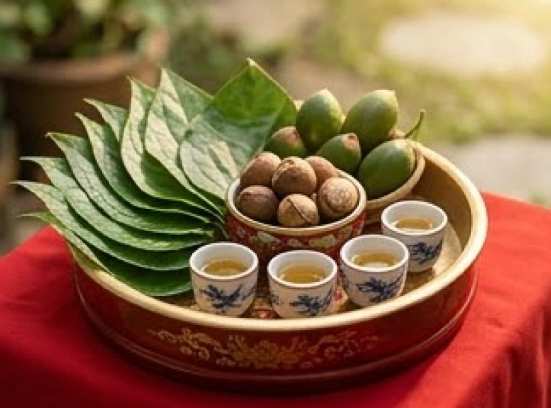 Nghi thức cúng động thổ mượn tuổi xây nhà với khay trầu cau và rượu