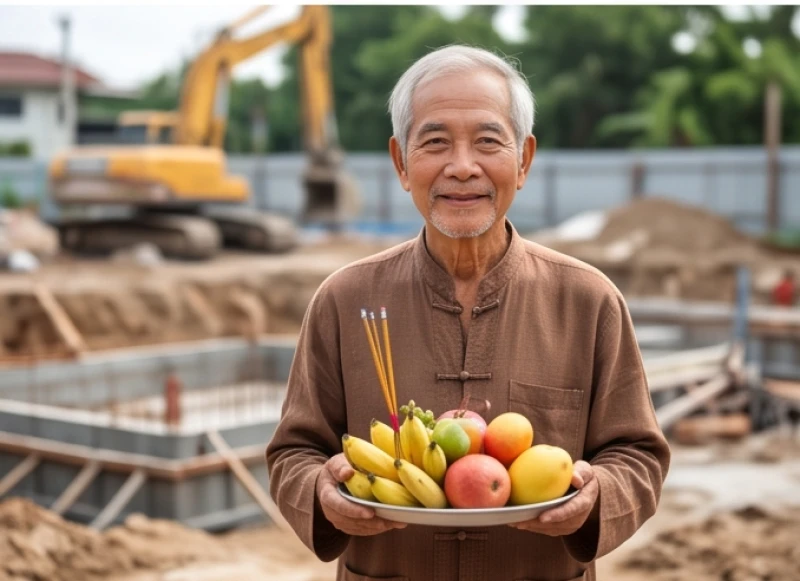 Người đàn ông lớn tuổi đứng ra đại diện thủ tục mượn tuổi làm nhà cho gia chủ