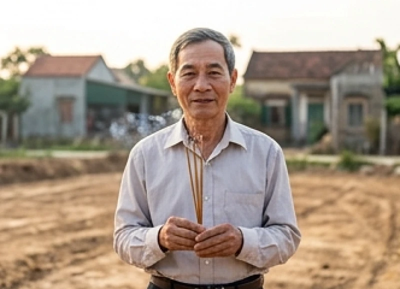 Người đàn ông lớn tuổi được mượn tuổi đang thay mặt chủ nhà đích thực thực hiện nghi thức thắp hương trên đất mới