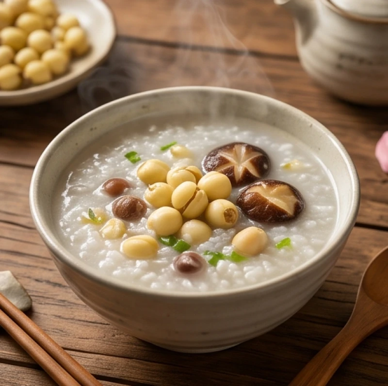 Tuổi Quý Mùi 1943: Vận hạn 2025 và phong thủy trường thọ 6 Bát cháo hầm nhừ hạt sen và nấm hương nóng hổi bốc khói nhẹ trên chiếc bàn ăn mộc mạc