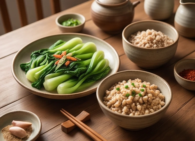 Bữa ăn mềm dễ tiêu hóa với các loại ngũ cốc và rau xanh giúp bảo vệ tỳ vị