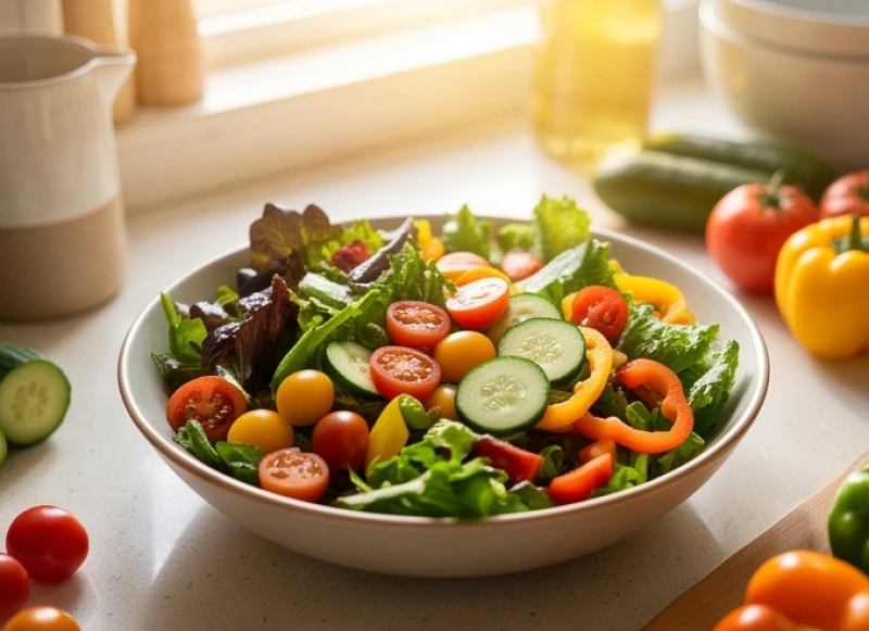 Đĩa salad bắp cải xanh và các loại rau củ tươi ngon hỗ trợ quá trình thanh lọc cơ thể