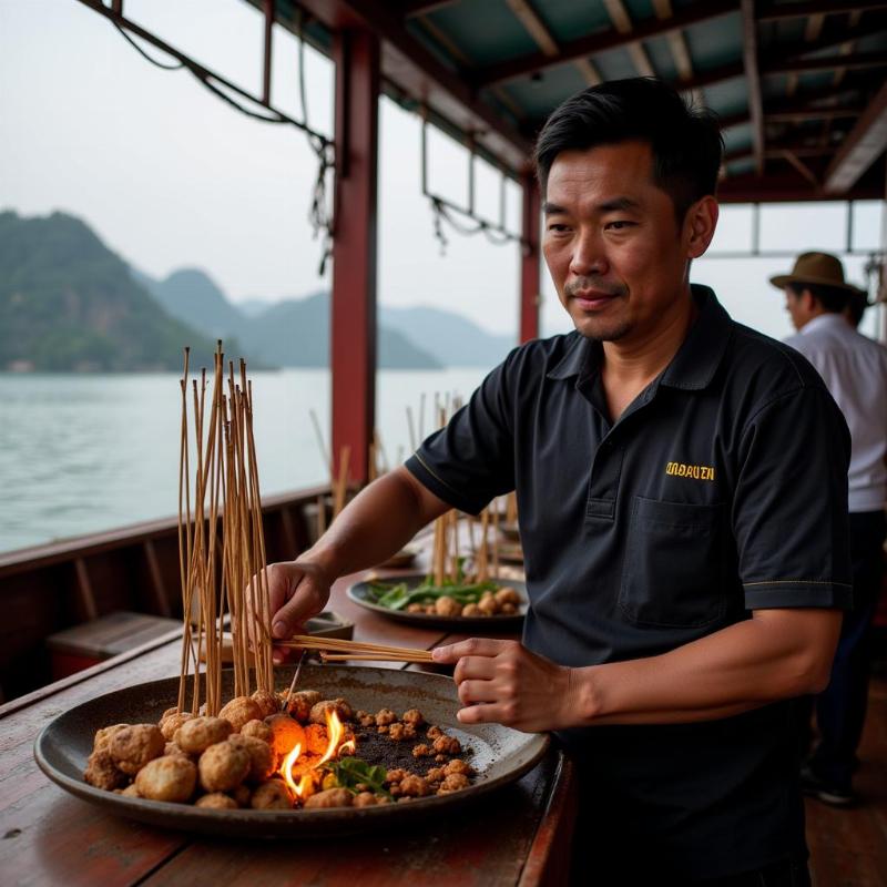 Gia chủ thành tâm dâng hương trong nghi lễ cúng tàu thuyền