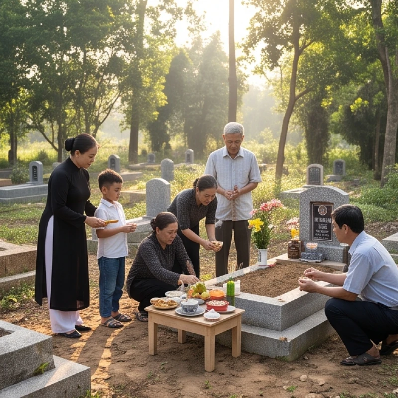 Văn khấn lễ ba ngày chuẩn phong tục: Sắm lễ và trình tự cúng 1 Gia đình tiến hành nghi thức mở cửa mả ngoài thực địa giúp linh hồn người mới mất biết đường về