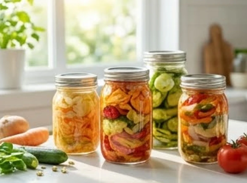 Các hũ thủy tinh đựng thực phẩm lên men tự nhiên giúp tăng đề kháng và sức khỏe tuổi Dần