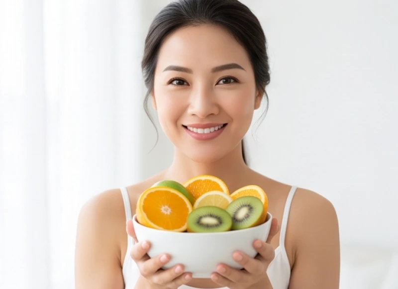 Phụ nữ bổ sung trái cây giàu vitamin C giúp vùng da cằm nhanh lành sẹo