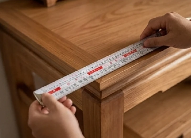 Thước Lỗ Ban 38.8cm với các cung đỏ Hỷ Sự và Tài Vượng được dùng để đo chiều ngang của mặt bàn thờ gỗ