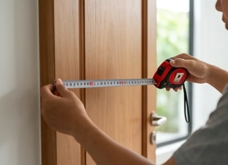 Thước Lỗ Ban đang kéo đo khoảng lọt lòng thông thủy của khung cửa gỗ chính xác