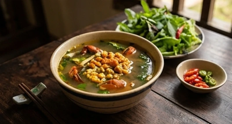Bát canh cua đồng thanh mát ăn kèm mâm cơm gia đình mang ý nghĩa gặt hái thành quả tốt đẹp