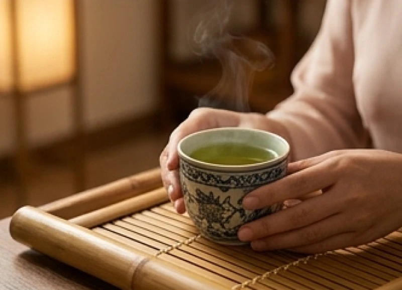 Người thưởng thức chén trà xanh nóng hổi tĩnh tâm vượt qua tháng cản trở