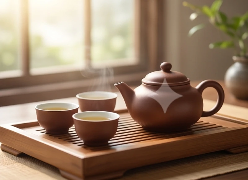 Tử vi tuổi Thìn trọn đời: bảng tra cứu phong thủy và mốc vận hạn 11 Bộ ấm chén tử sa tinh tế đặt trên bàn trà gỗ giữa không gian tĩnh lặng