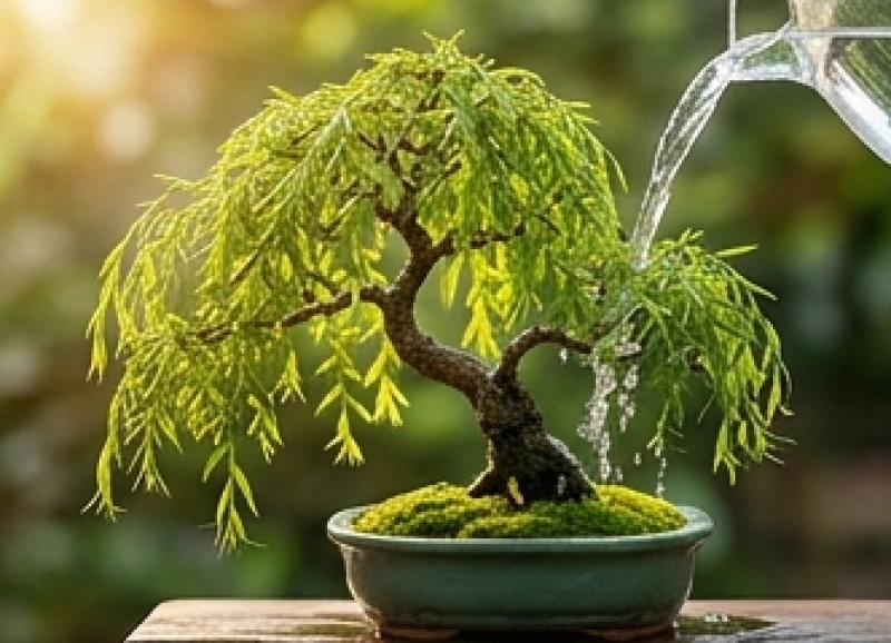 Cây liễu nhỏ xanh tốt được tưới mát bằng dòng nước trong vắt thể hiện quy luật Thủy sinh Mộc của nạp âm Dương Liễu Mộc