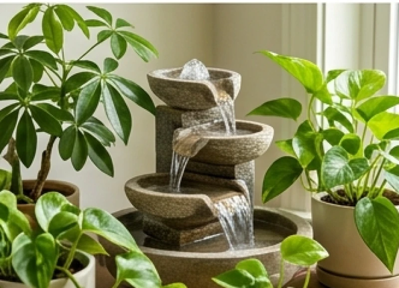 Tiểu cảnh nước chảy tuần hoàn kết hợp cây xanh mang lại năng lượng Thủy sinh Mộc cho tuổi 2010
