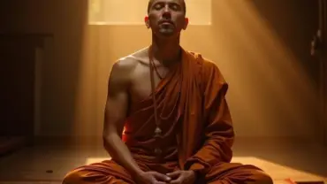 A Buddhist monk meditating and chanting mantras