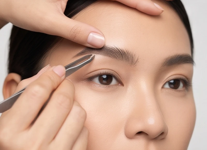 Thao tác cạo tỉa nhẹ nhàng vùng lông mày bằng nhíp để duy trì sự thông thoáng cho Ấn Đường