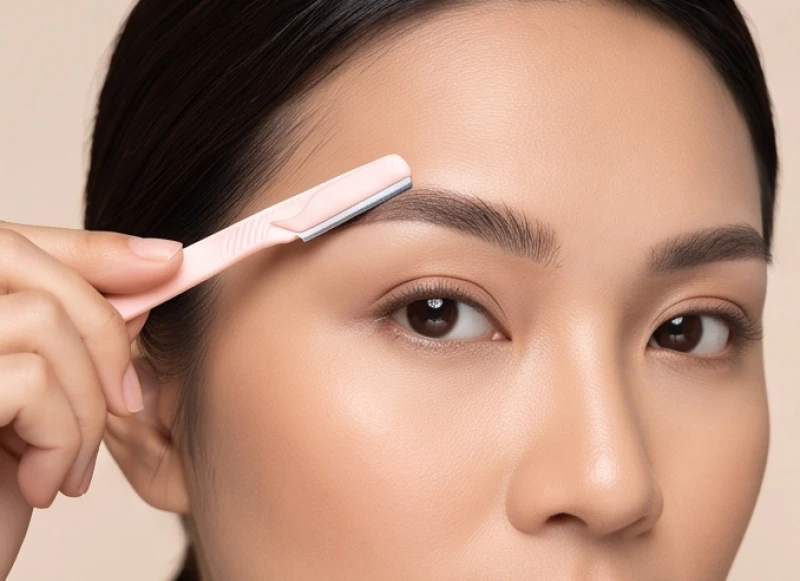 Sử dụng dao cạo nhỏ làm sạch vùng tơ lộn xộn quanh tướng lông mày ngắn