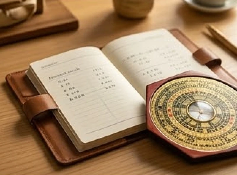 Cuốn sổ ghi chép tài chính và một chiếc la bàn phong thủy đặt cạnh nhau biểu trưng cho sự cẩn trọng khi đầu tư