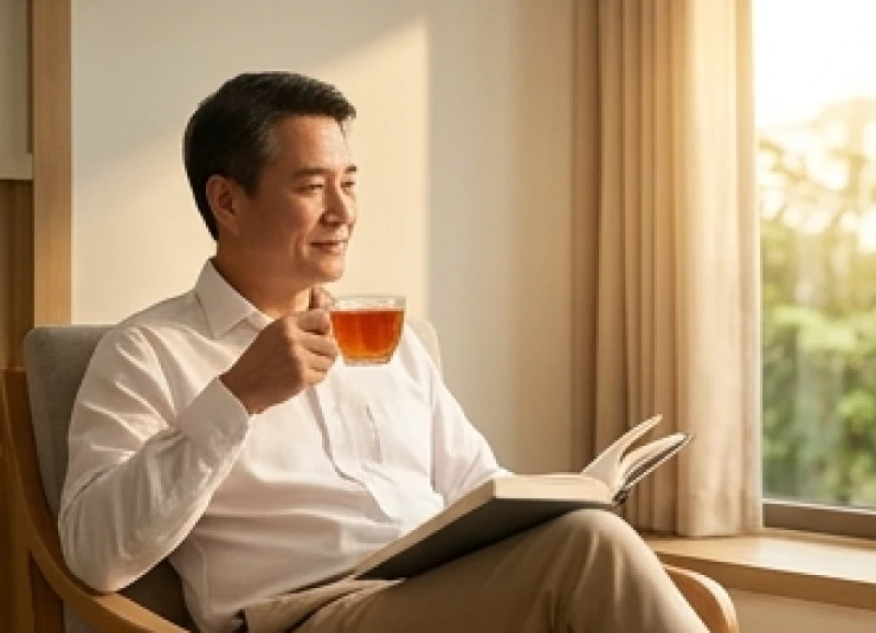 Tuổi Nhâm Ngọ 2002: Tử vi, phong thủy và cách hóa giải xung khắc 9 Chuyên gia trưởng thành đang thong thả nhâm nhi tách trà nóng cạnh cửa sổ tràn ngập ánh sáng mặt trời tự nhiên