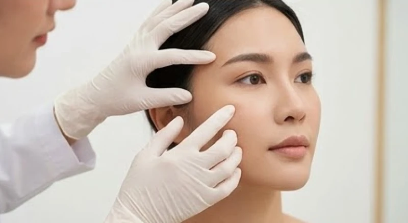 Trung đình trên khuôn mặt: Tỷ lệ chuẩn và cách khắc phục 7 Bác sĩ da liễu đang thăm khám cấu trúc gò má để chuẩn bị thực hiện phương pháp tiêm làm đầy