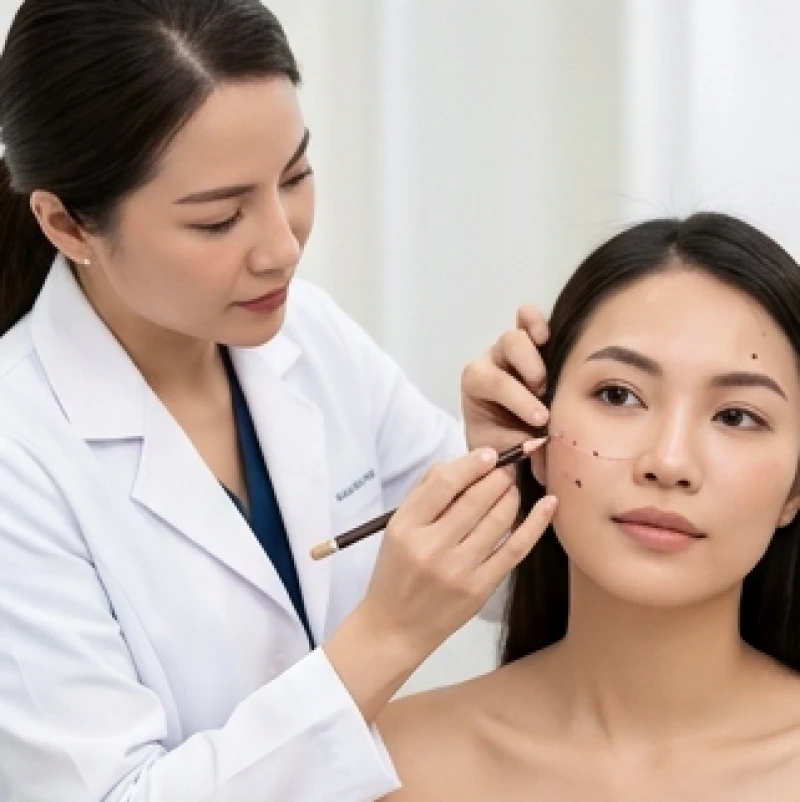 Bác sĩ da liễu tư vấn vùng tiêm filler chất làm đầy để cải thiện độ cao cho xương lưỡng quyền