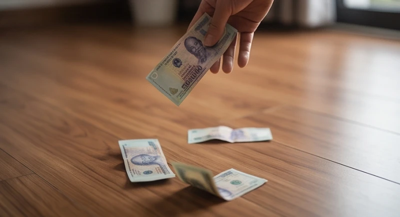 Mơ thấy cầm tiền: Giải mã ý nghĩa từng loại tiền & số tài lộc 5 Vài tờ tiền vô tình rơi khỏi tay xuống mặt sàn gỗ ngụ ý sự hao hụt tài sản bất ngờ nằm ngoài dự tính