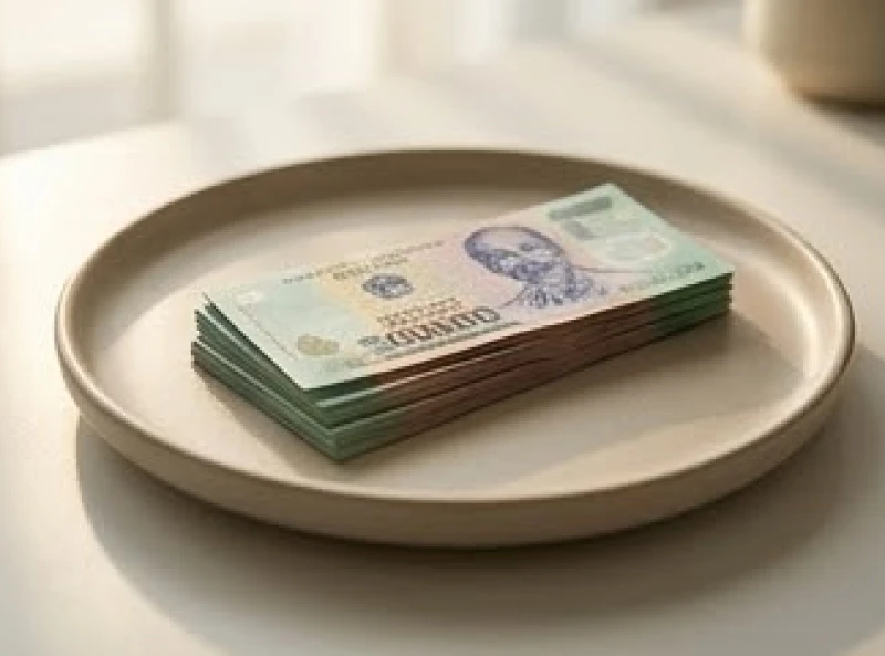 Một xấp tiền lẻ được sắp xếp gọn gàng đại diện cho dòng chảy sinh hoạt hàng ngày