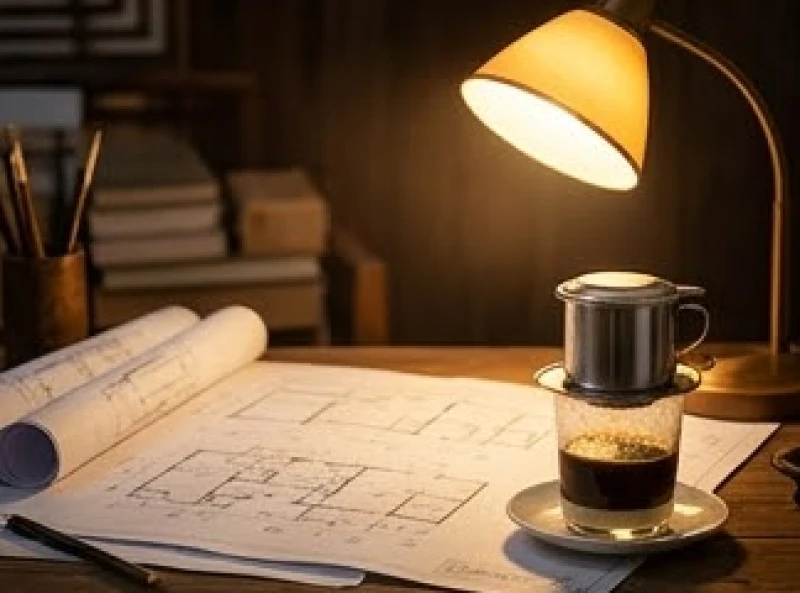 Tử Vi Tuổi Dần Trọn Đời: Đối Chiếu Nam Nữ & Phong Thủy Cải Vận 7 Bàn làm việc ngổn ngang những bản vẽ thiết kế và tách cà phê phin đang nhỏ giọt