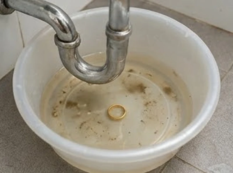 Mất nhẫn vàng là điềm gì: Mẹo tìm kiếm và quy tắc hóa giải 5 Nước và cặn bẩn từ đường ống xi phông chữ U được đổ ra chậu để lấy lại chiếc nhẫn bị trôi