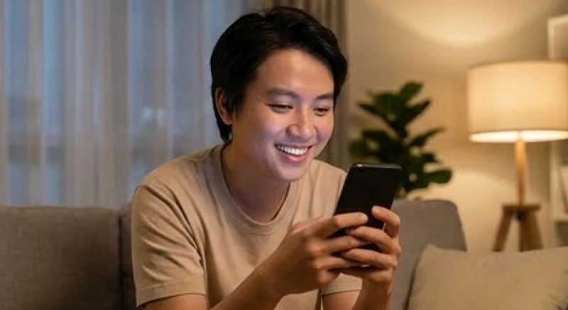 Cắn vào má trong khi ăn là điềm gì? Ý nghĩa theo giờ & sơ cứu 4 Một người mỉm cười hạnh phúc khi nhận được tin nhắn báo tin vui về tài lộc và công việc