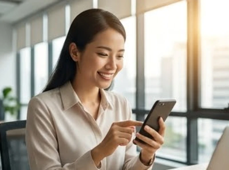 Nhân viên văn phòng mỉm cười nhận được tin nhắn tốt lành sau một buổi trưa gặp sự cố