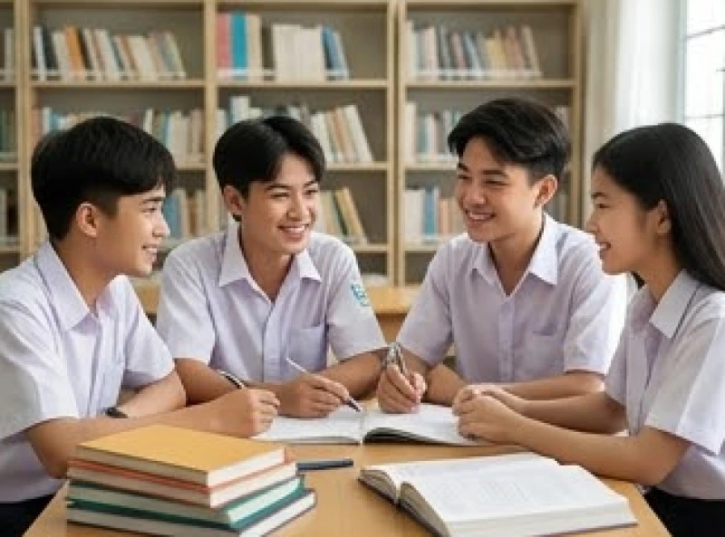 Tử vi tuổi Tân Mão 2011 năm 2027: Vận trình học tập & cách cúng 6 Nhóm học sinh trung học vui vẻ thảo luận nhóm tại thư viện trường