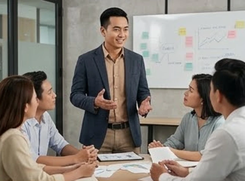 Tuổi Dần nên làm chủ hay làm thuê: Thời điểm vàng rẽ hướng 2 Chân dung người quản lý mạnh mẽ đang tự tin thuyết trình ý tưởng sáng tạo trong một buổi họp nhóm nhỏ