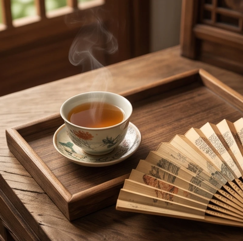Tách trà đạo trên bàn gỗ thể hiện tính cách điềm tĩnh và sự cương trực của tuổi Nhâm Dần 1962