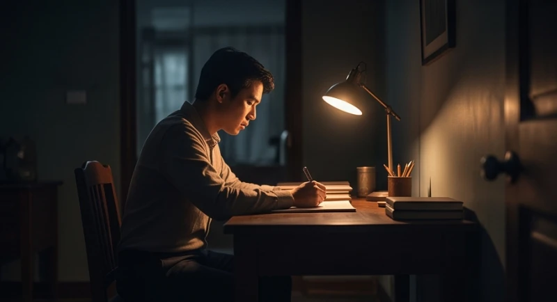 Người làm việc tập trung dưới ánh đèn ấm áp thể hiện tinh thần cống hiến thầm lặng của Phúc Đăng Hỏa