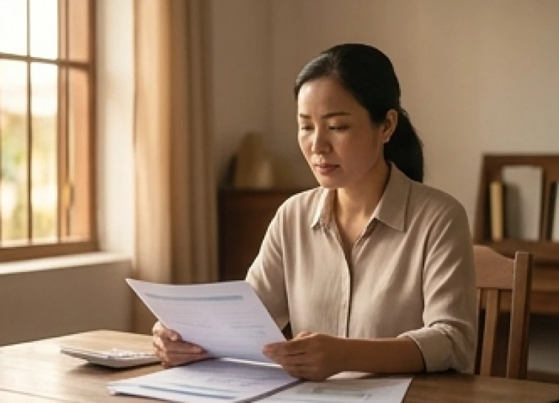 Tính cách tuổi Sửu: Phân tích nam nữ và cách bù trừ nhược điểm 4 Người phụ nữ bình thản sắp xếp tài liệu tài chính cá nhân trên chiếc bàn gỗ cổ điển