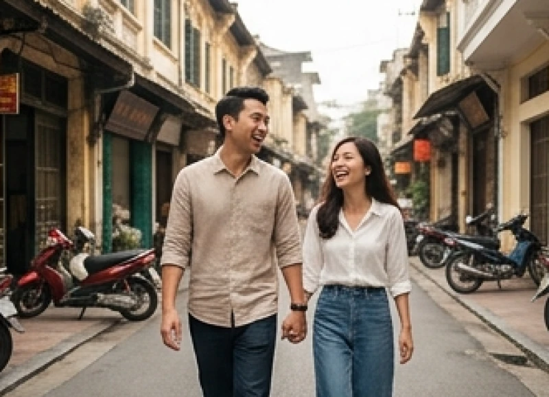 Tình duyên tuổi Thân: Mức độ hợp khắc & cách hóa giải phong thủy 1 Cặp đôi trẻ người Việt Nam vui vẻ dạo phố thể hiện sự nồng nhiệt trong tình duyên tuổi Thân