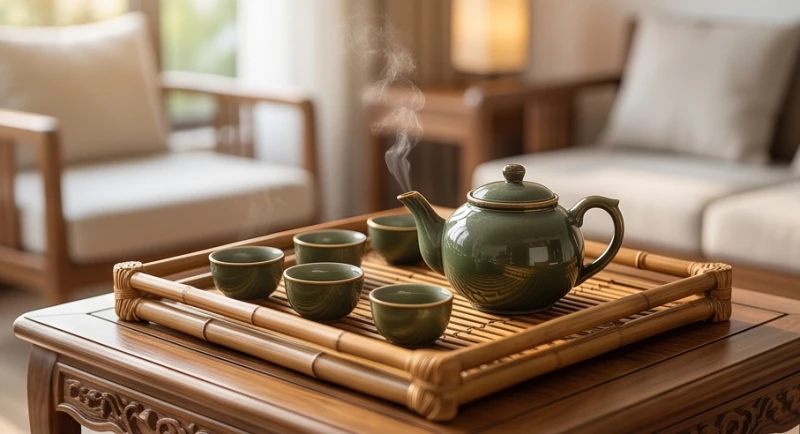 Người phụ nữ thảnh thơi thưởng trà trong không gian bình yên của tuổi ất mùi 1955