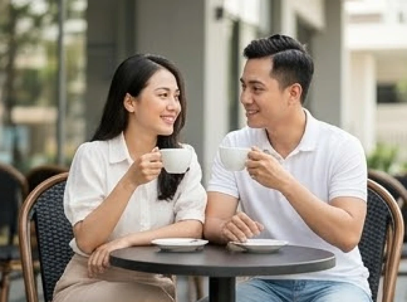 Cặp đôi chia sẻ khoảnh khắc vui vẻ bên nhau, tượng trưng cho những cơ hội tình cảm tươi sáng rộng mở