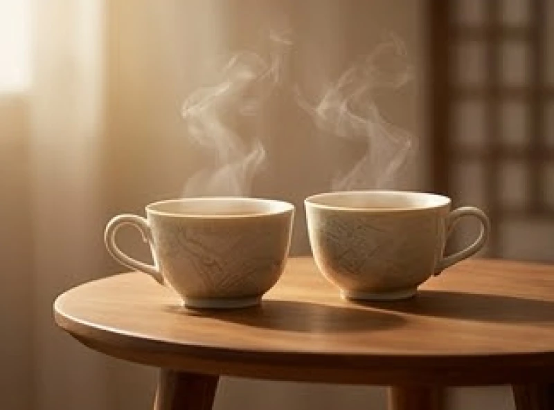Hai ly trà nóng đặt cạnh nhau trên chiếc bàn nhỏ tượng trưng cho sự chia sẻ và thấu hiểu