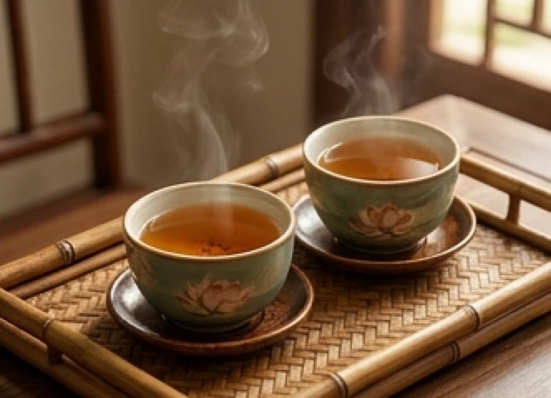 Tử vi trọn đời tuổi Canh Thân 1980 nam mạng: Diễn biến & hóa giải 4 Hai tách trà hoa sen ấm áp đặt cạnh nhau trên bàn gỗ mộc mạc biểu thị sự thấu hiểu