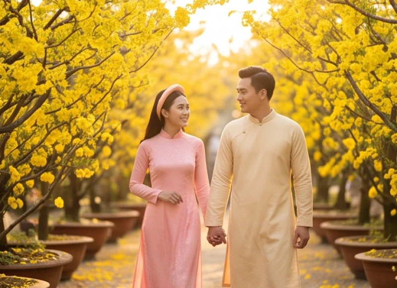 Cặp đôi hạnh phúc dạo bước cùng nhau tượng trưng cho vận trình tình duyên rực rỡ của tuổi Dần