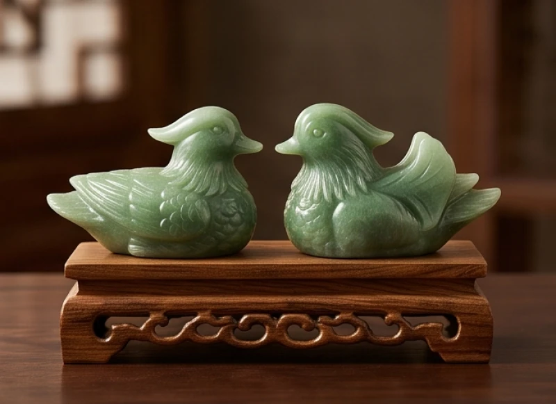 Đôi chim uyên ương bằng ngọc thạch tượng trưng cho sự gắn kết tình duyên