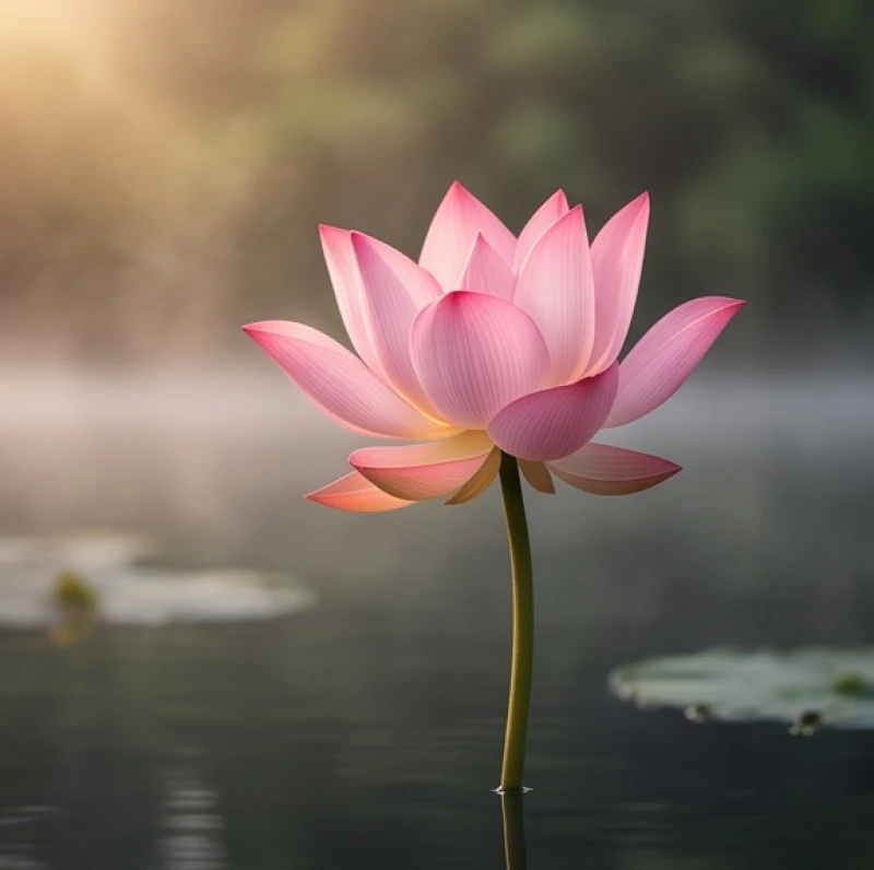 Đóa hoa sen nở rộ vươn lên từ mặt nước tĩnh lặng biểu thị cho sự thấu hiểu và nhường nhịn