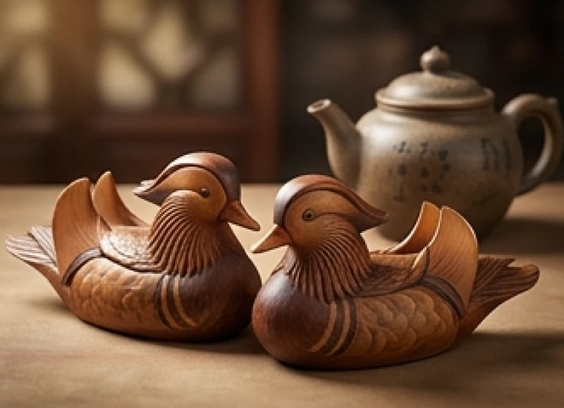 Tử vi trọn đời tuổi Nhâm Dần 1962 nữ mạng: Vận hạn & kỵ tuổi 3 Đôi chim uyên ương khắc gỗ tinh xảo đặt cạnh ấm trà cổ bằng gốm sứ