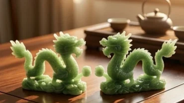 Biểu tượng đôi rồng châu á bằng ngọc bích thể hiện tình duyên tuổi Thìn